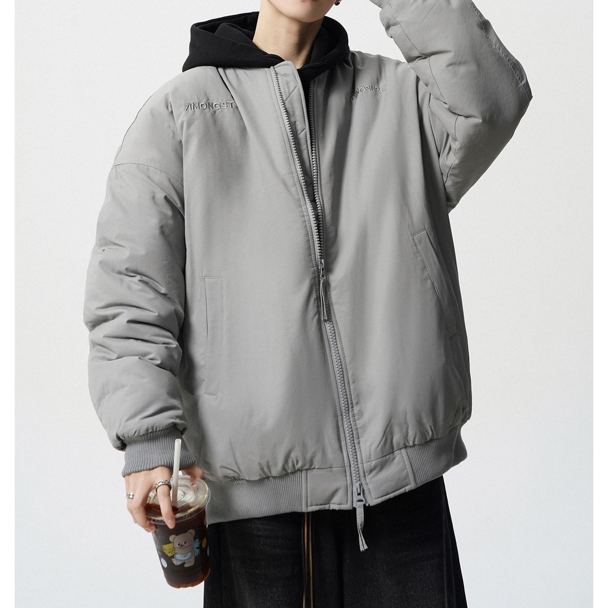 TIOZONEY - Chaqueta bomber para hombre-Gris