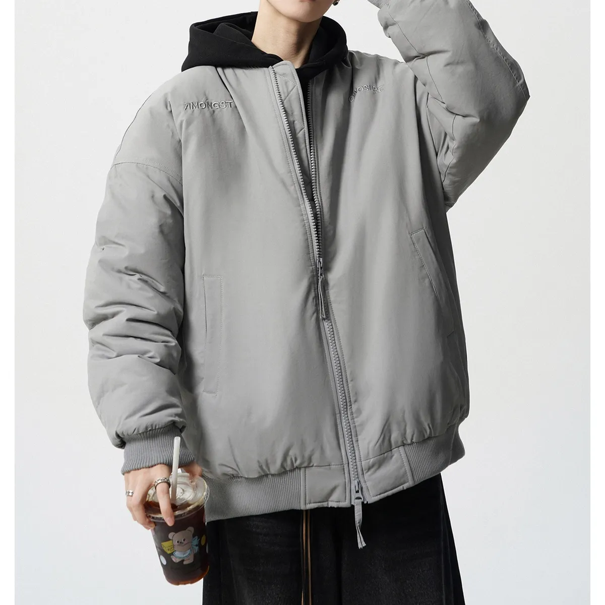 TIOZONEY - Chaqueta bomber para hombre-Gris