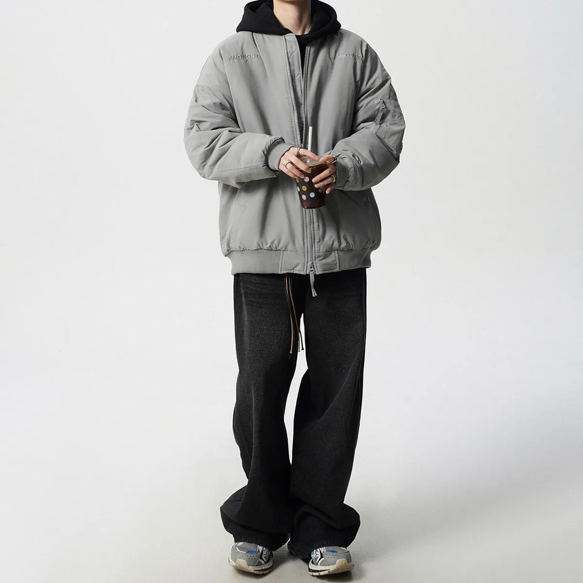 TIOZONEY - Chaqueta bomber para hombre-Gris