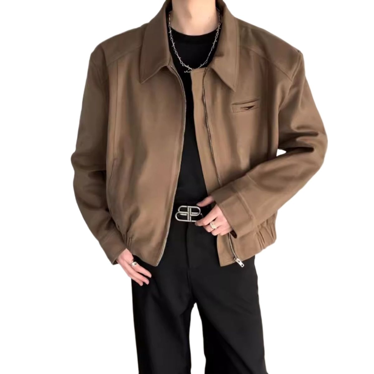 TIOZONEY - Chaqueta de béisbol para hombre-Marrón