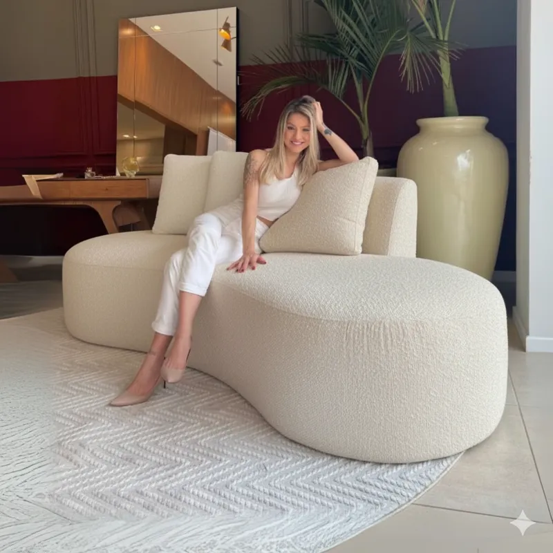 GENERICO - Sofá Curvo Noa en Tela Bouclé Ovejero  220x85 cm LMUEBLE