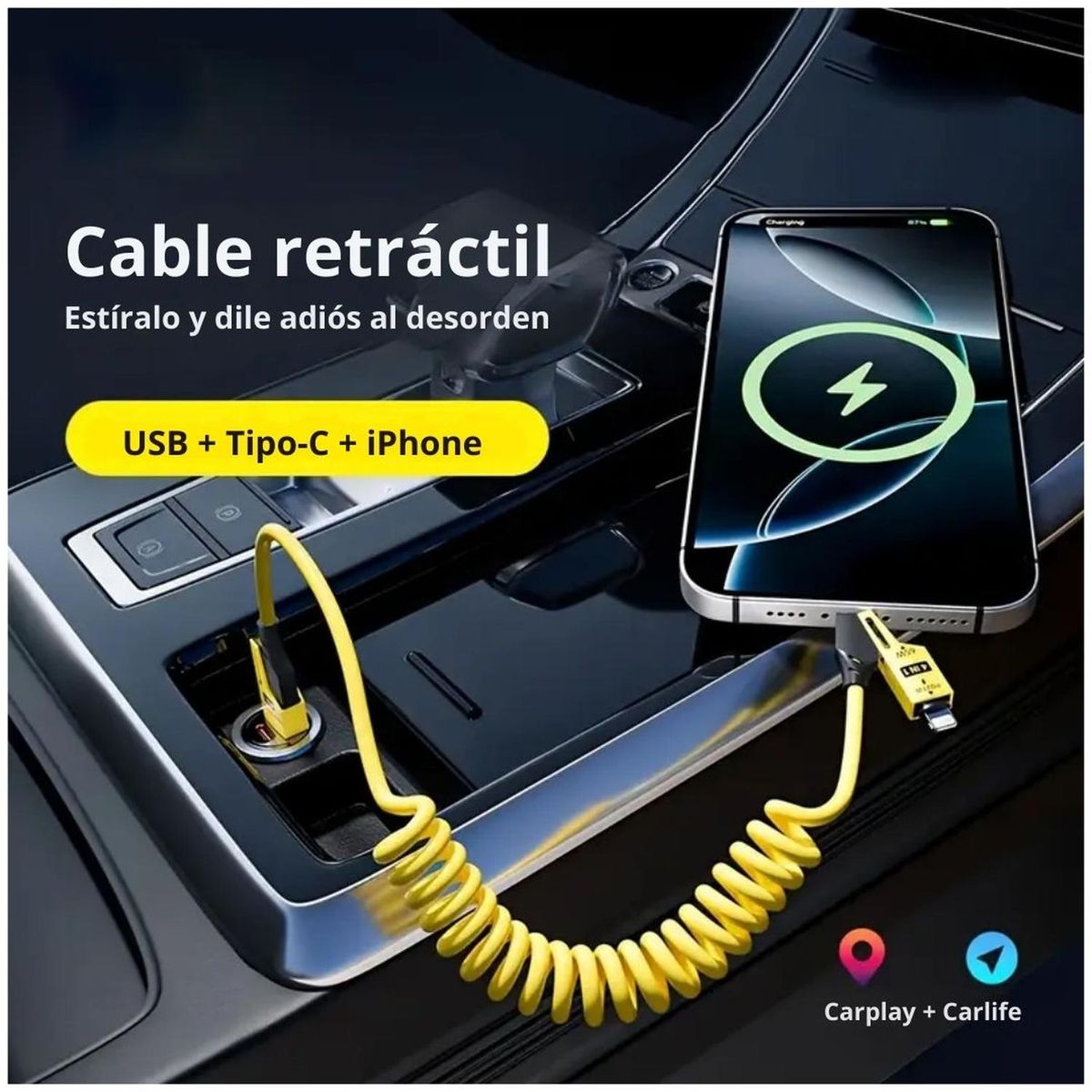 GENERICO - Cable Carga Rápida y Datos 65W 4 en 1 USB Tipo C Lightning Rosa