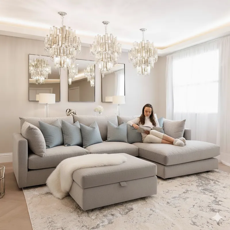 GENERICO - Seccional Nicky 240 cm x 160 cm con banqueta tela petfriendly LMUEBLE