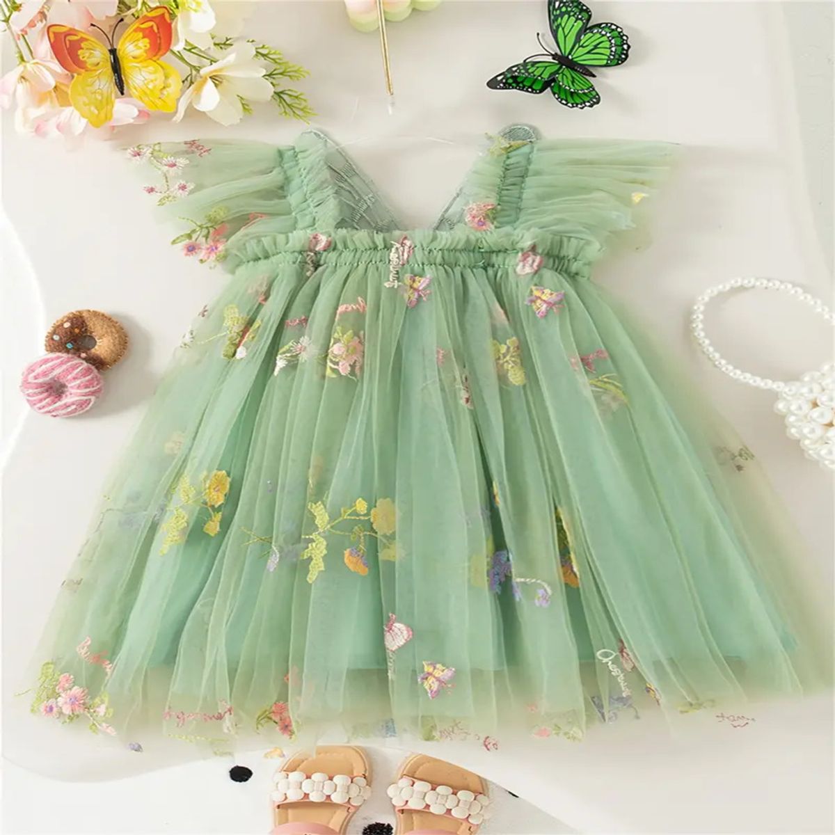 GENERICO - VESTIDO PARA BEBE NIÑA TEMATICA  MARIPOSAS VERDE