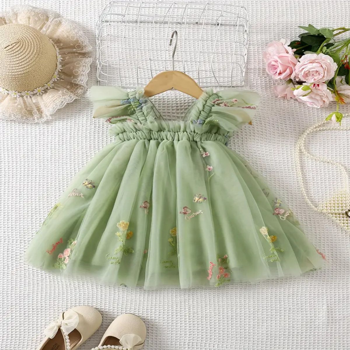 GENERICO - VESTIDO PARA BEBE DISEÑO  MARIPOSAS VERDE