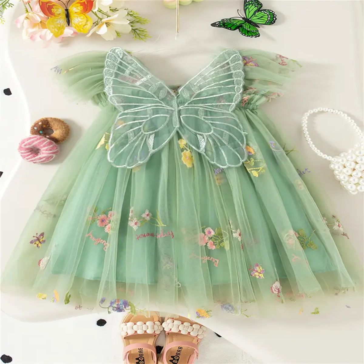 GENERICO - VESTIDO PARA BEBE DISEÑO  MARIPOSAS VERDE