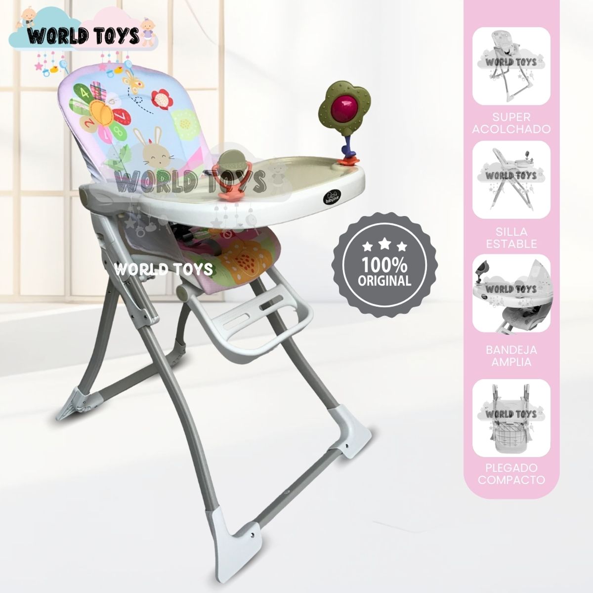 Baby - Silla De Comer Didáctica «JUNGLE» Plegable Pink