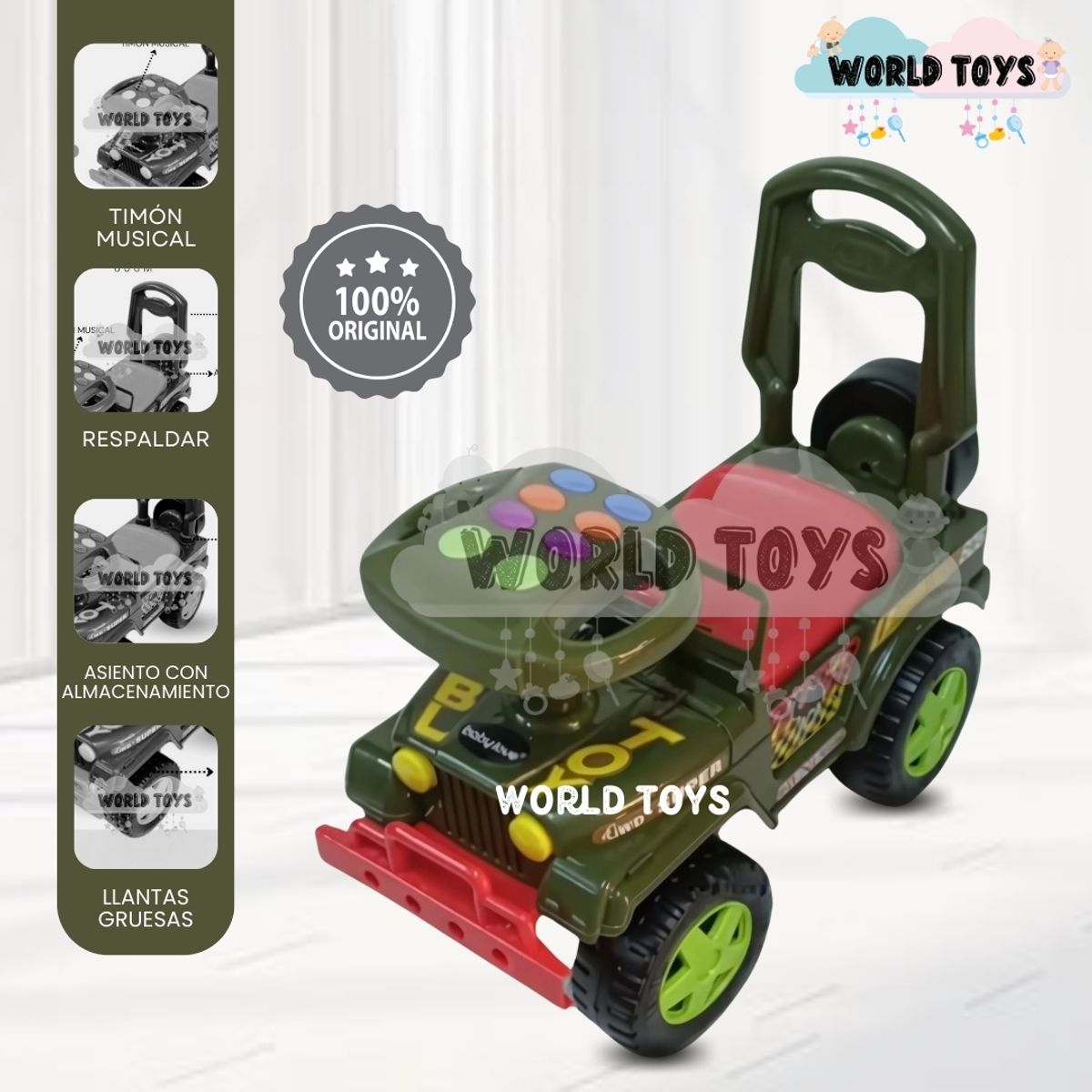 Baby - Correpasillo Buggy Jeep «TROY» con Timon Musical Green