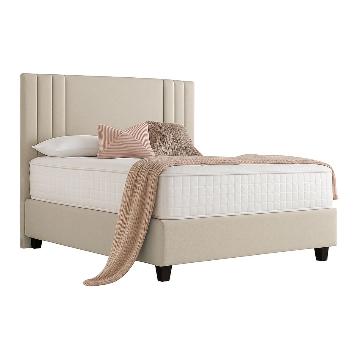 GENERICO - Cama Tapizada Listón Alba Beige 2 Plazas