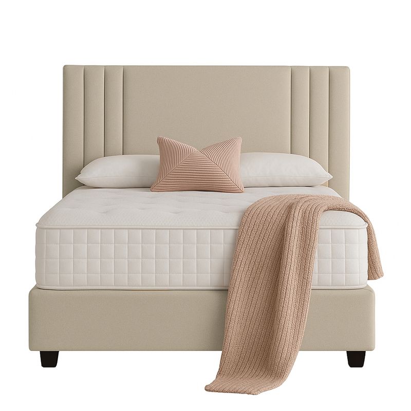 GENERICO - Cama Tapizada Listón Alba Beige Queen