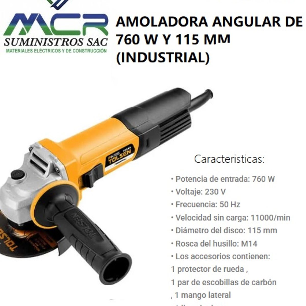 TOLSEN - AMOLADORA ANGULAR DE 760 W Y 115 MM (INDUSTRIAL)