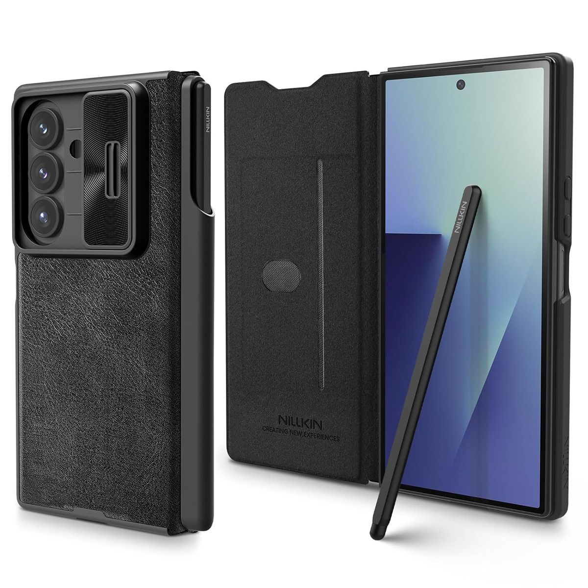 NILLKIN - Funda de Cuero Qin Pro con Lápiz para Galaxy Z Fold 7 - Negro