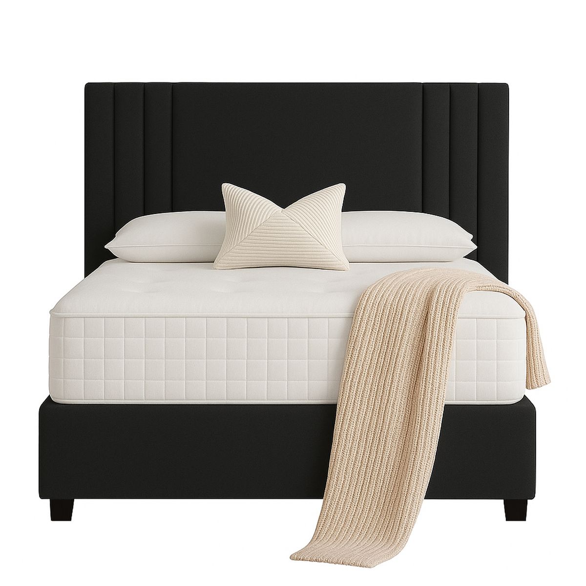 GENERICO - Cama Tapizada Listón Alba Negro 1.5 Plz