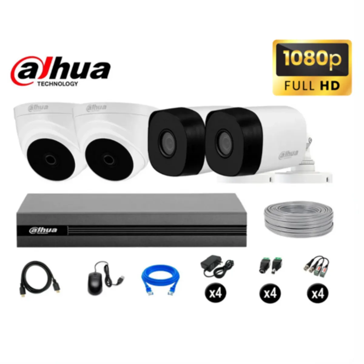 DAHUA - KIT DE 4 CAMARAS DE SEGURIDAD FULL HD 1080P DAHUA KIT 4 + CABLE