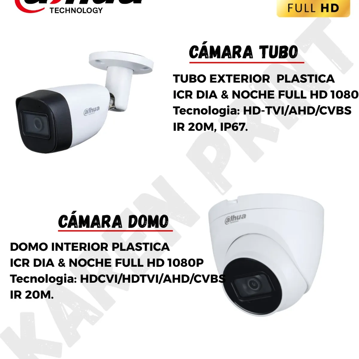 DAHUA - KIT DE 4 CAMARAS DE SEGURIDAD FULL HD 1080P DAHUA KIT 4 + CABLE