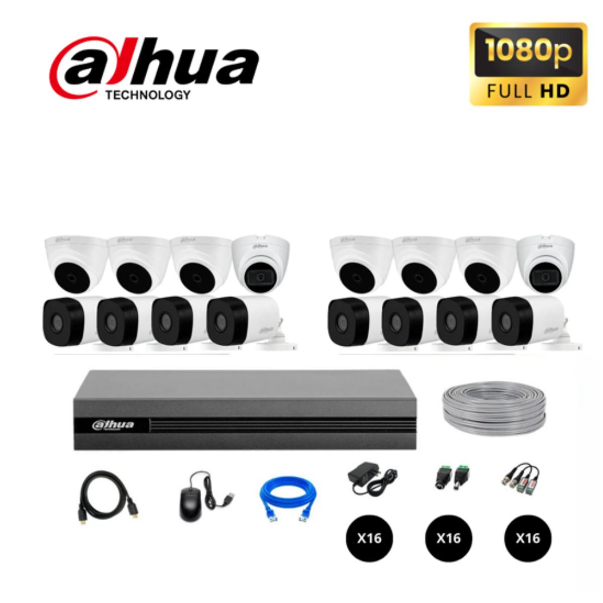 DAHUA - KIT DE 16 CÁMARAS SEGURIDAD FULL HD 1080P DAHUA KIT 16  + CABLE