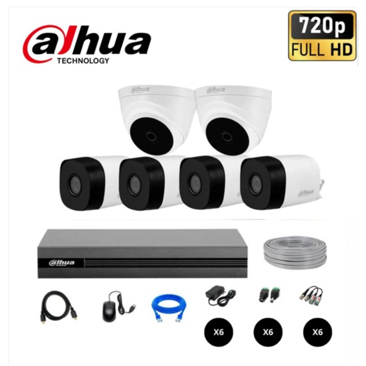 DAHUA - KIT DE 6 CÁMARAS SEGURIDAD DAHUA KIT 6 HD 720P + CABLE
