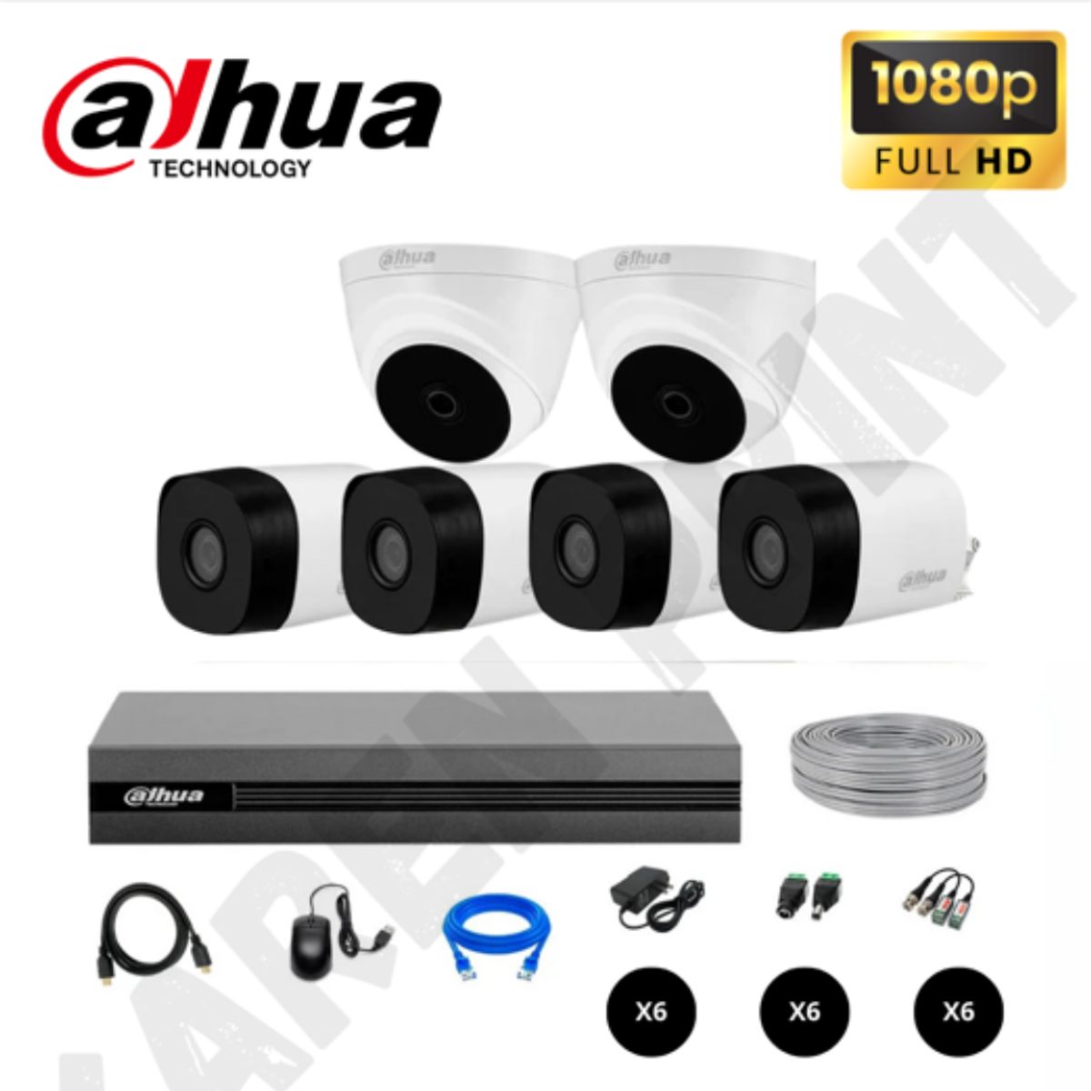 DAHUA - KIT DE 6 CÁMARAS SEGURIDAD DAHUA KIT 6 FULL HD 1080P + CABLE