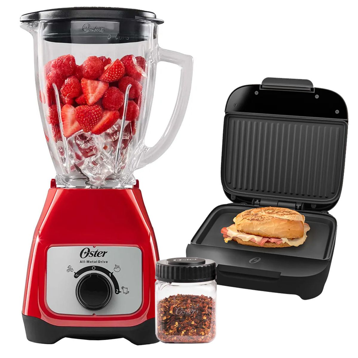 OSTER - Licuadora Oster con Vaso de Vidrio BLSTKAG-RRD + Sanguchera Oster