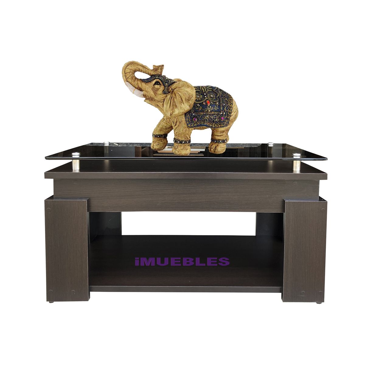 TEMEL - Mesa de Centro modelo GALLO con tablero de vidrio Wengue