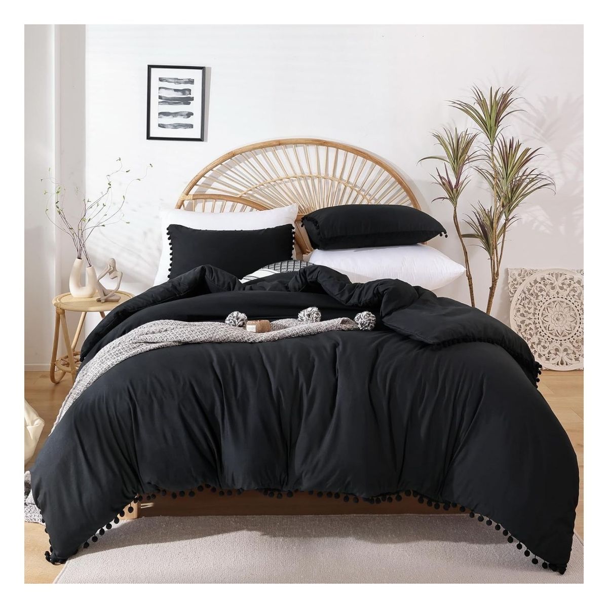 GENERICO - Funda plumón yul 100 % algodón bramante negro 200 hilos