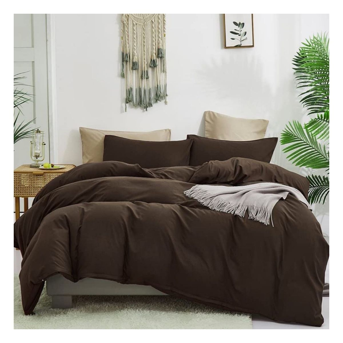 GENERICO - Funda plumón 100 % algodón bramante marrón 200 hilos
