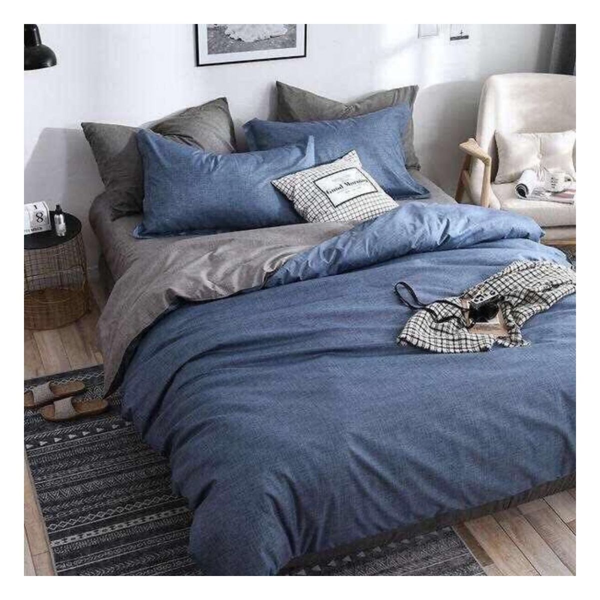GENERICO - Funda plumón 100 % algodón bramante azul jean 200 hilos