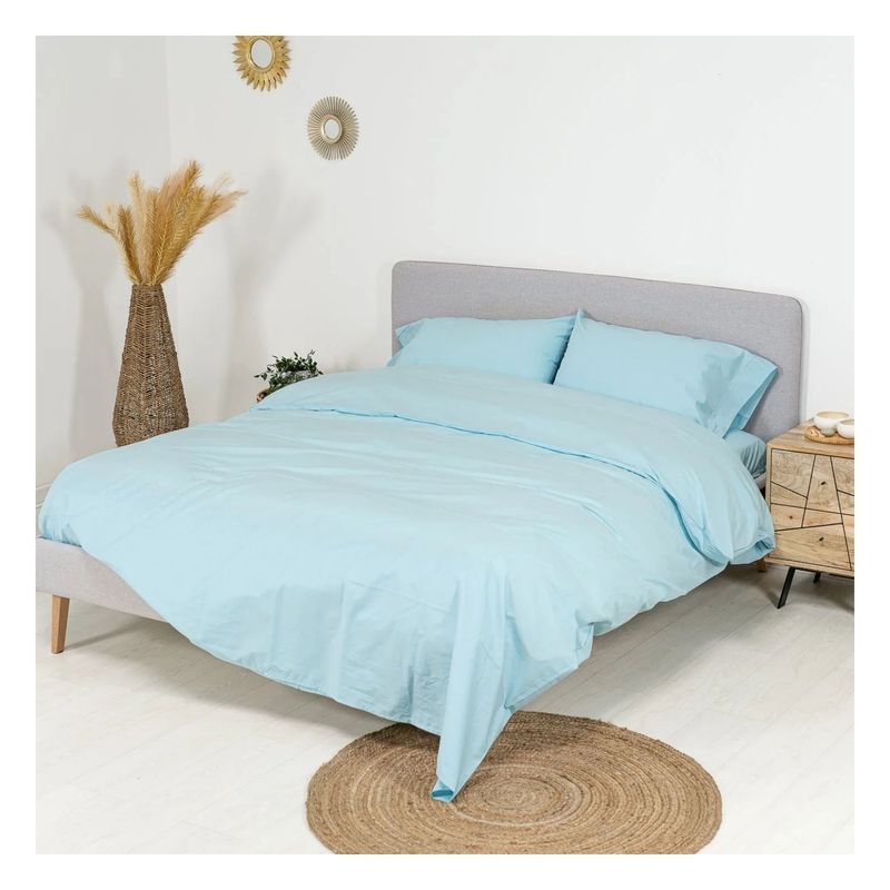 GENERICO - Funda plumón 100 % algodón bramante agua marina 200 hilos