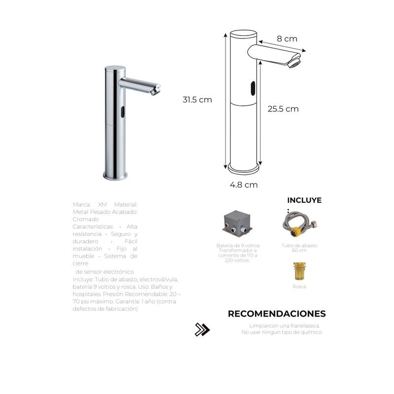 GENERICO - GRIFO ALTO ELÉCTRICO CON SENSOR AUTOMÁTICO