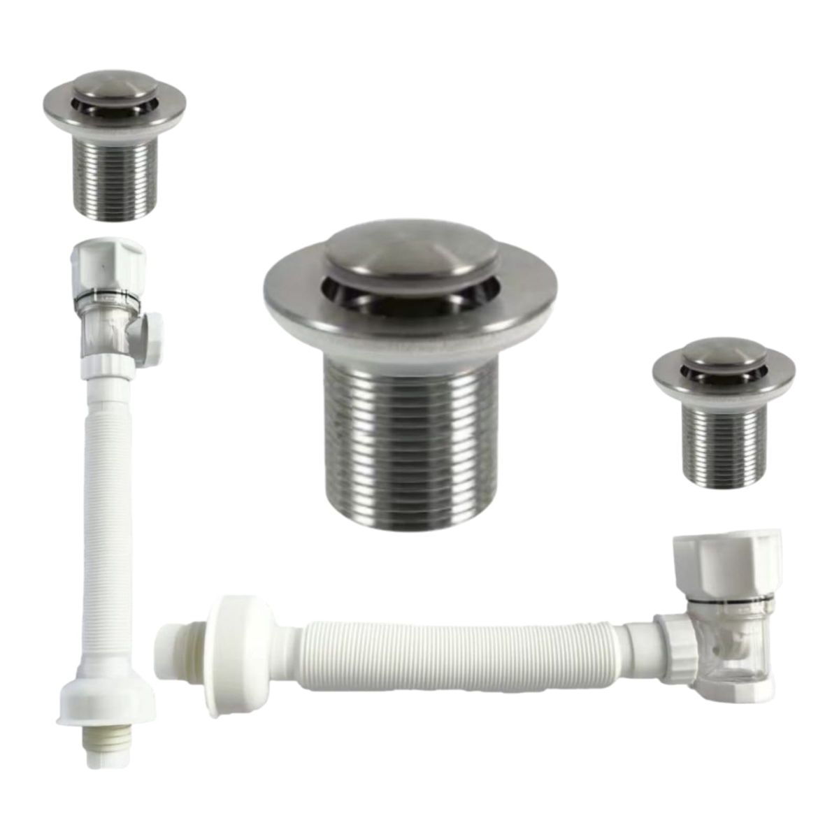APACHE - Kit de Desagüe Push Flexible 1-14 para lavabo de Baño Blanco