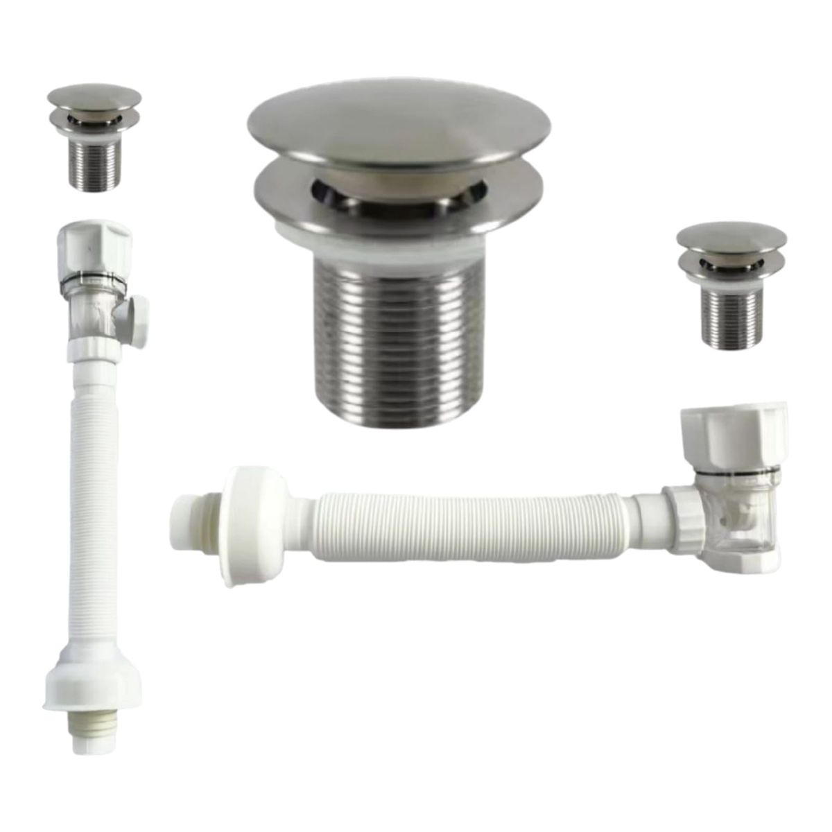 APACHE - Kit de Desagüe Push Flexible 1-14 para lavabo de Baño Blanco
