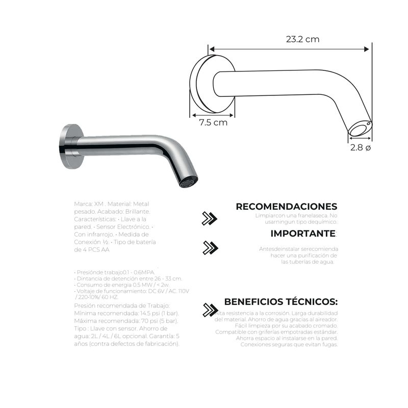 GENERICO - GRIFO ELÉCTRICO CON SENSOR AUTOMÁTICO A PARED