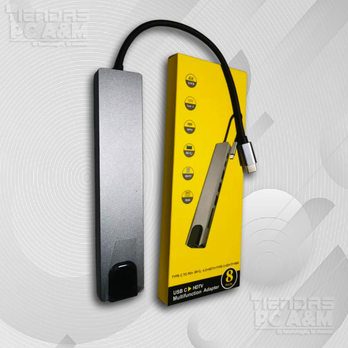 GENERICO - ADAPTADOR HUB 8 EN 1 TIPO C HDMI /RJ45 /USB 3.0 /TARJETA SD -TF