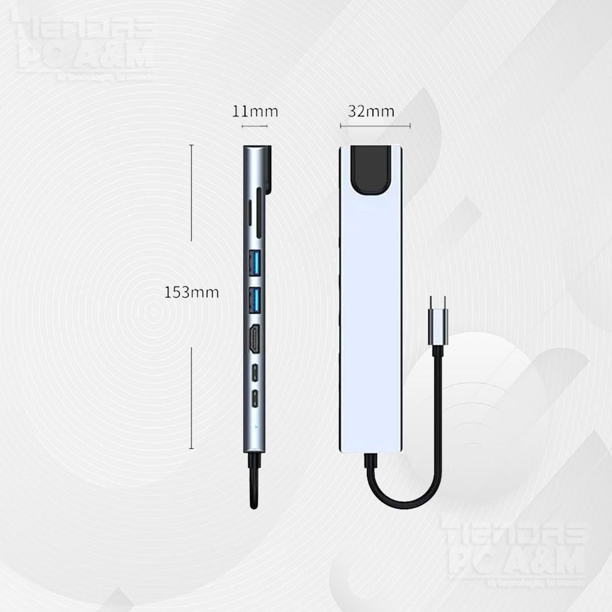 GENERICO - ADAPTADOR HUB 8 EN 1 TIPO C HDMI /RJ45 /USB 3.0 /TARJETA SD -TF
