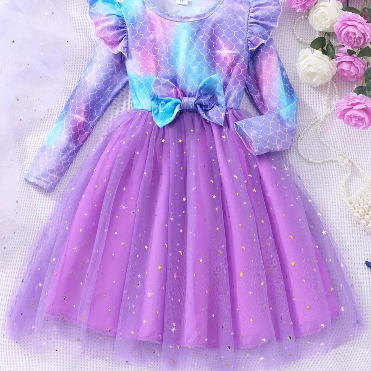 GENERICO - Vestido Niña Sirena Manga Larga Talla 10