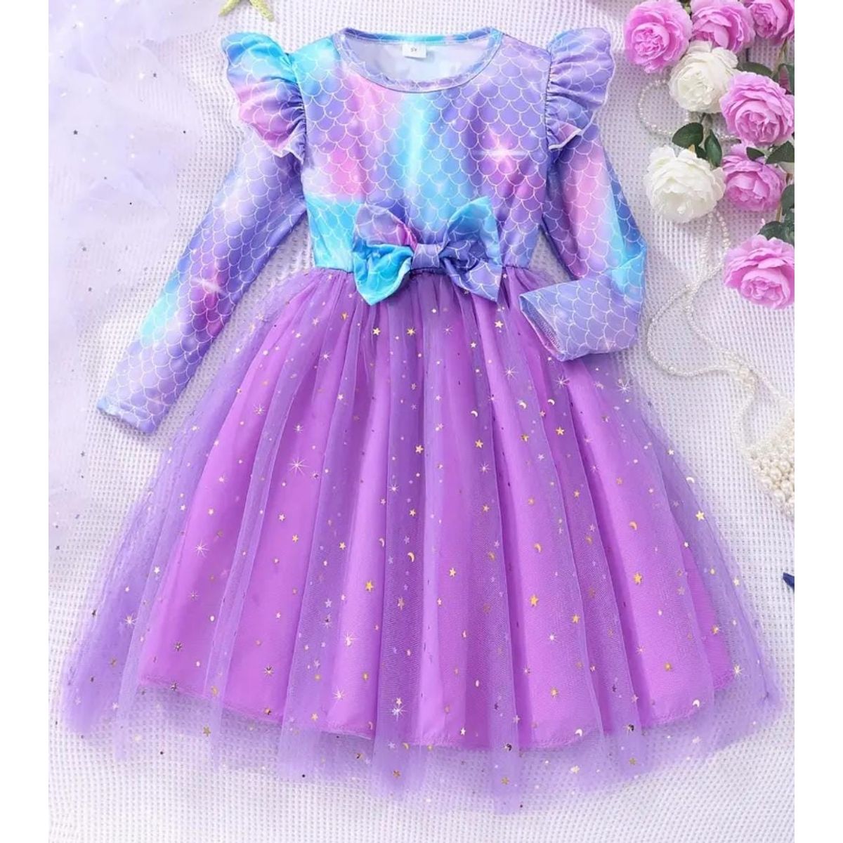 GENERICO - Vestido Niña Sirena Manga Larga Talla 10