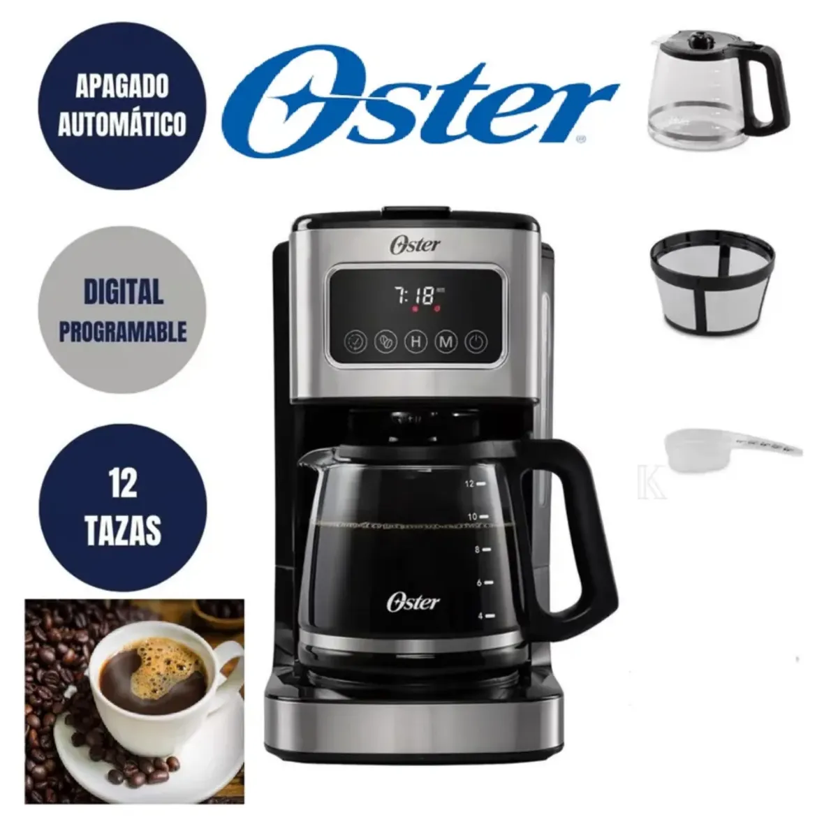 OSTER - Cafetera con pantalla táctil de 12 tazas Oster® BVSTDC4403