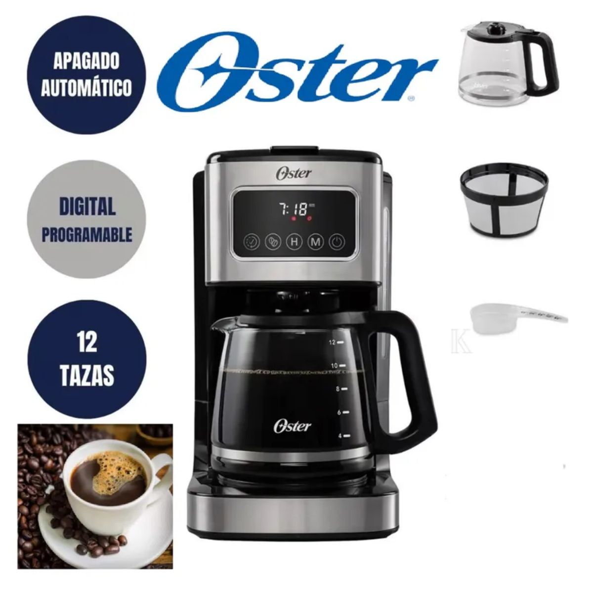 OSTER - Cafetera con pantalla táctil de 12 tazas Oster® BVSTDC4403