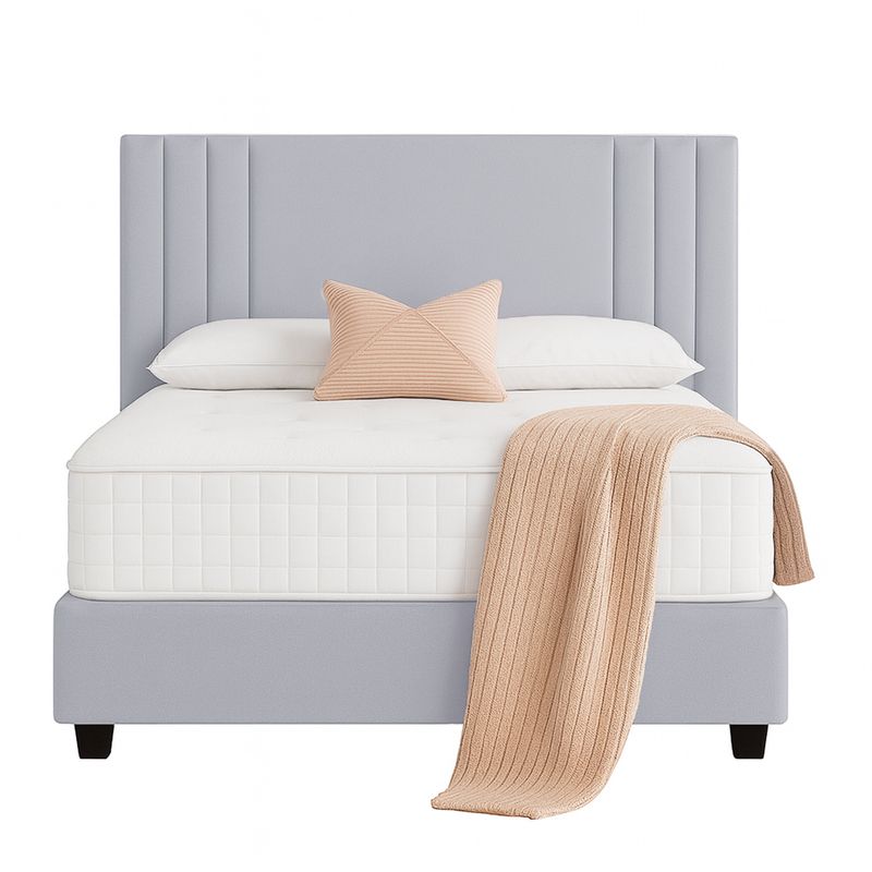 GENERICO - Cama Tapizada Listón Alba Gris Claro Queen