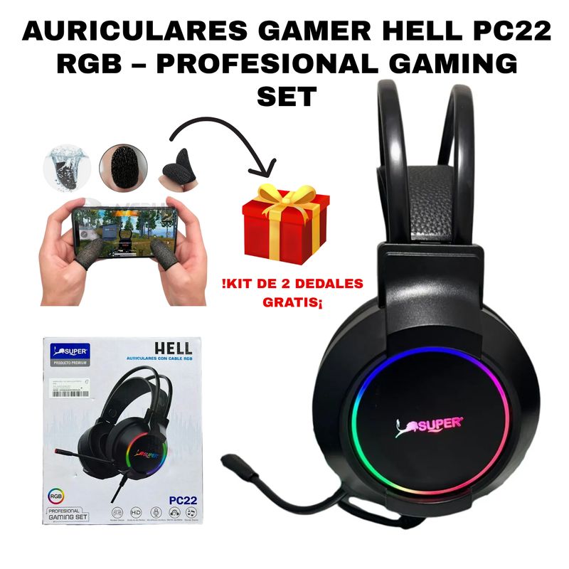 GENERICO - AURICULARES GAMER SUPER HELL PC22 RGB CON CABLE  PROFESIONAL GAMING SET
