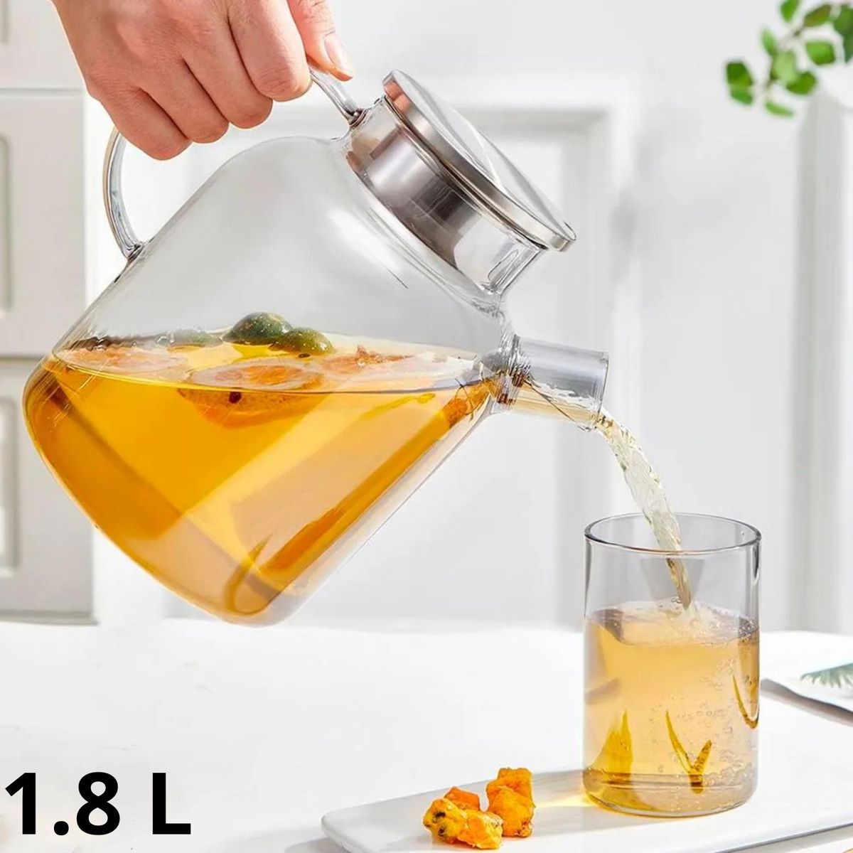ICHIMATSU - Tetera de vidrio borosilicato con tapa de acero 1.8 L