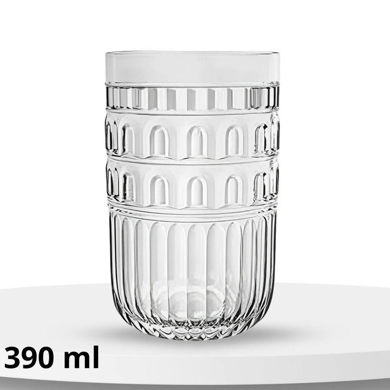 ICHIMATSU - Set de vasos labrados Griego Transparente 390 ml 8x6 piezas).