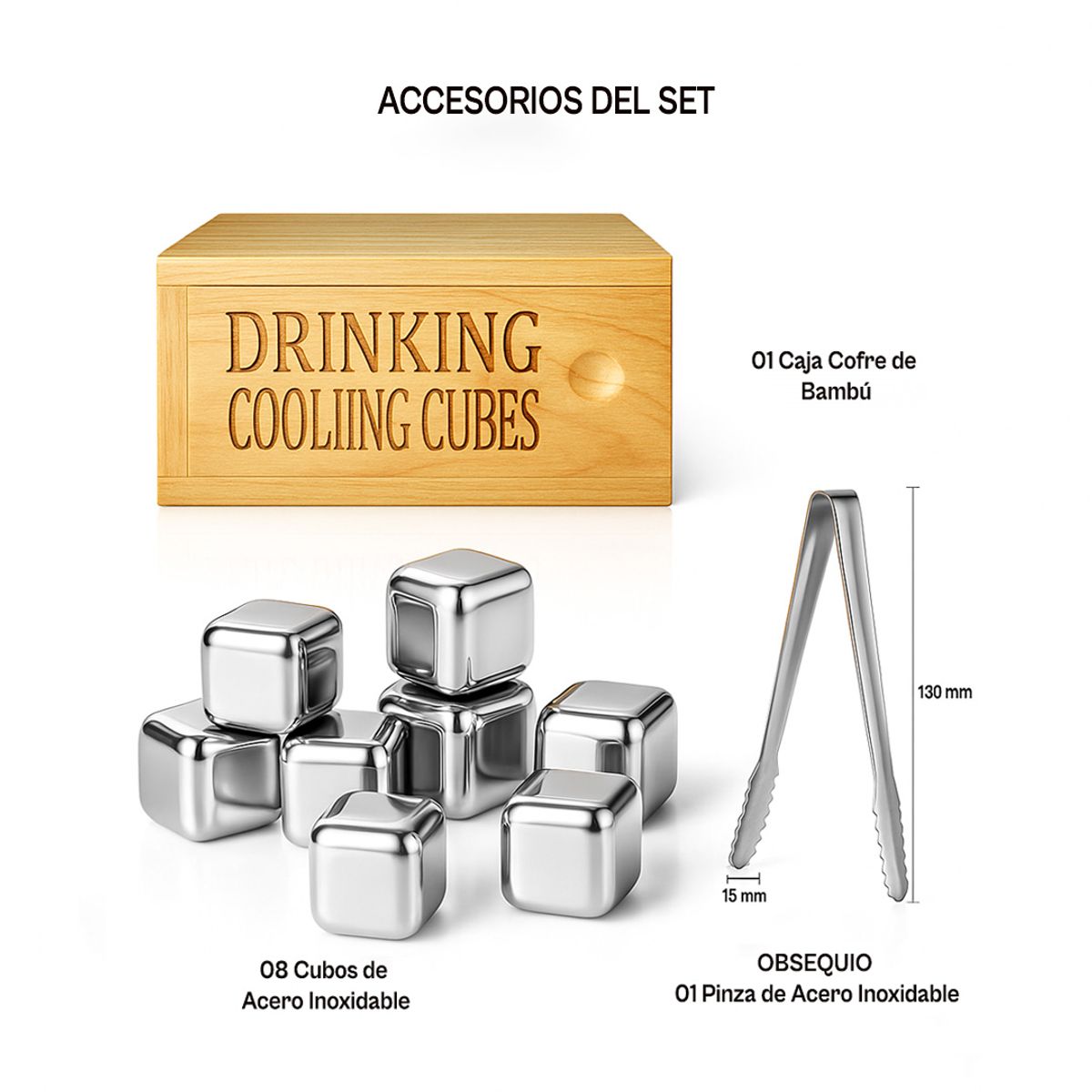 GENERICO - Cubos de Hielo Reutilizables de Acero Inoxidable + Pinza