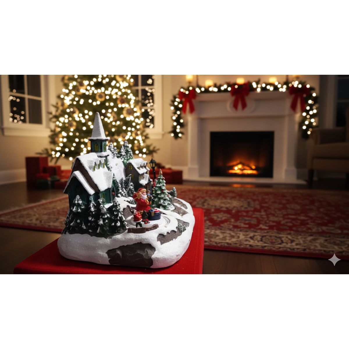 Villa Navideña Papa Noel y Árbol Giratorios Animados Luz LED, marca GENERICO - Foto Principal