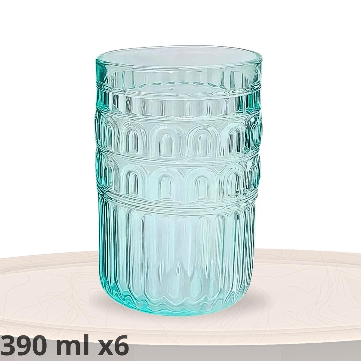 ICHIMATSU - Set de vasos labrados Griego Celeste 390 ml x6 piezas