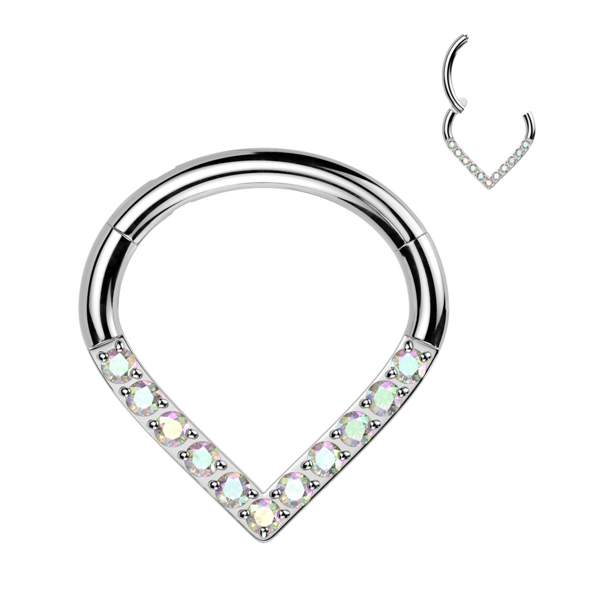 ADR JOYERIA CORPORAL - Piercing Argolla Zircones V Septum Daith Titanio ADR Joyería Corporal
