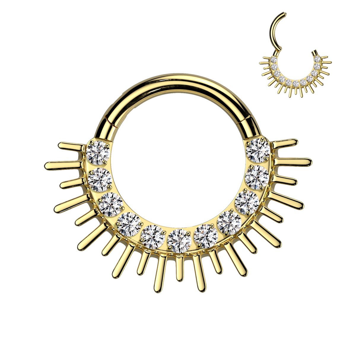 ADR JOYERIA CORPORAL - Piercing Argolla Zircones Sol Septum Daith Titanio ADR Joyería