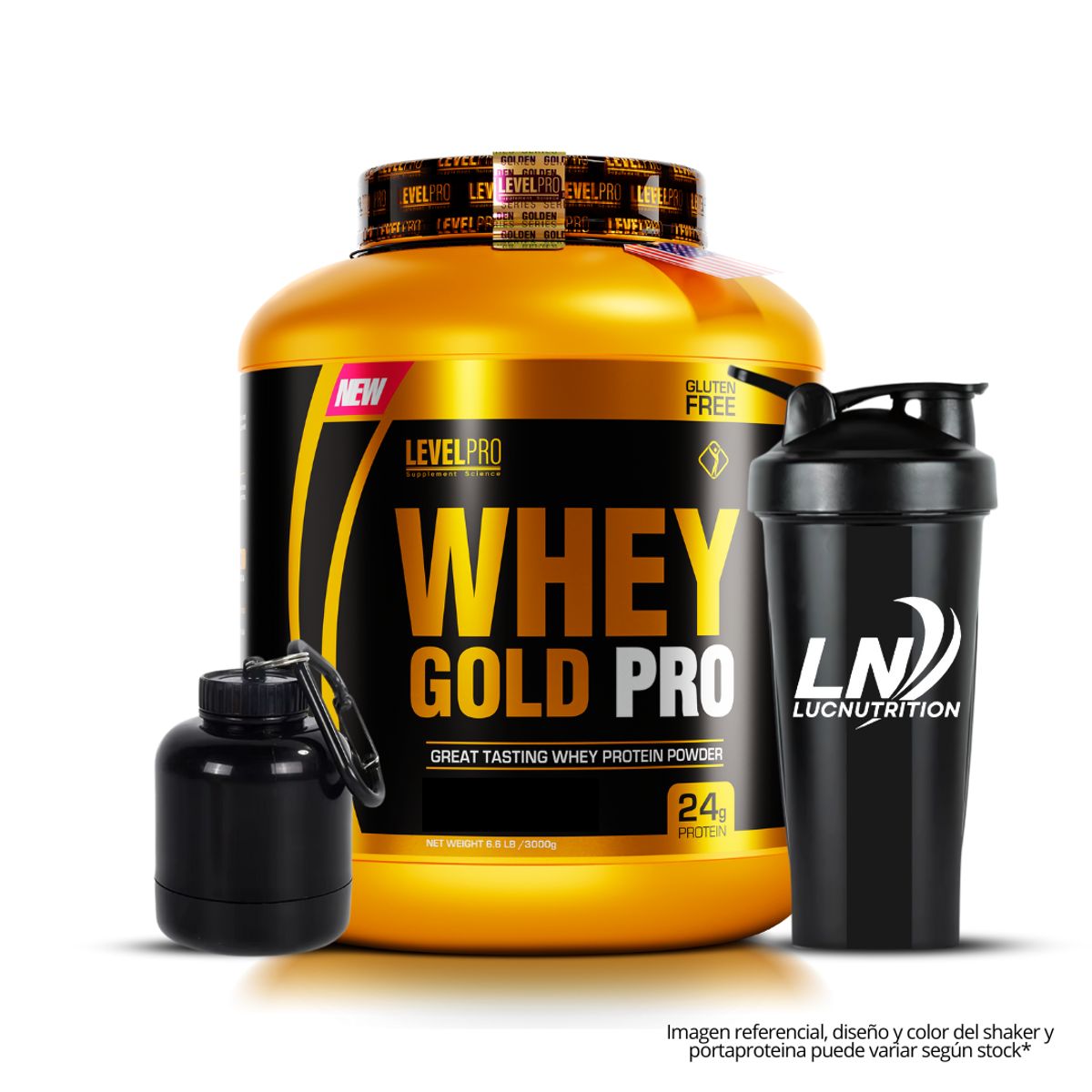 LEVEL PRO - Whey Gold Pro 3 Kg - Vainilla + Shaker + Portaproteina