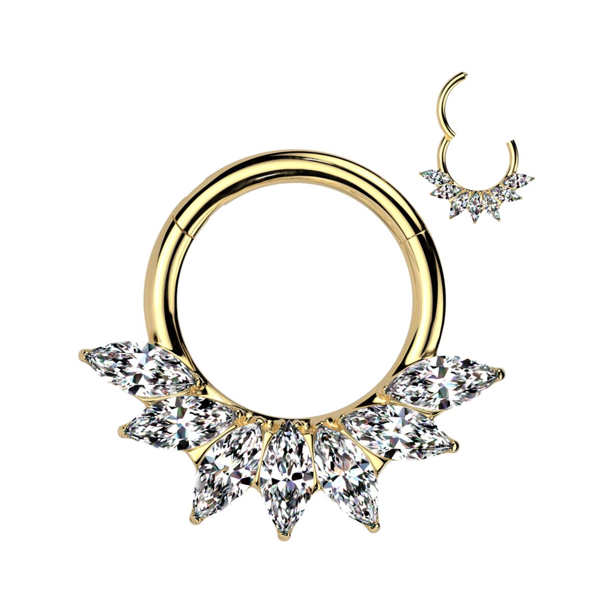 ADR JOYERIA CORPORAL - Piercing Argolla Zircones Marquise Septum Daith Titanio ADR Joyería