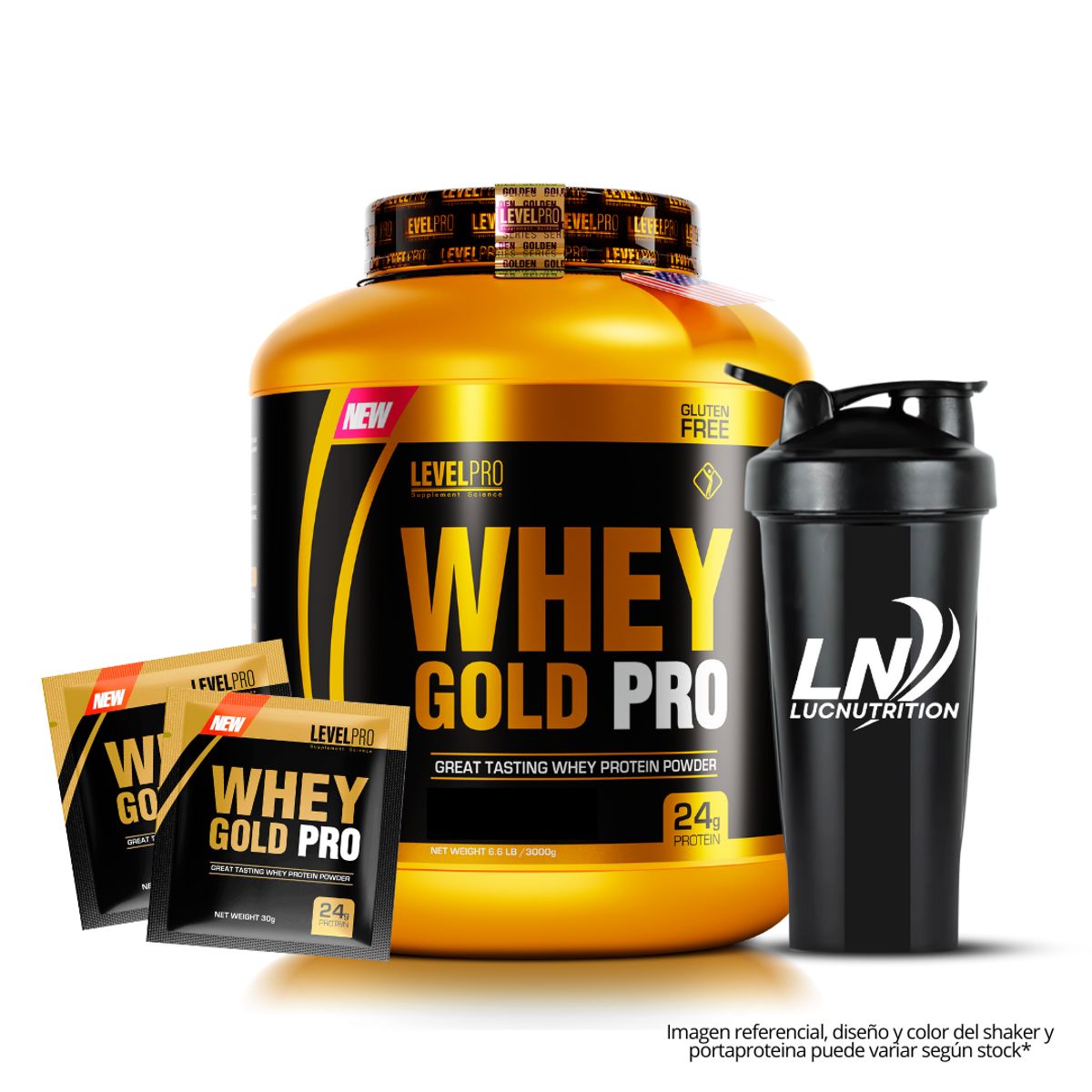 LEVEL PRO - Whey Gold Pro 3 Kg - Vainilla + Shaker + 2 Sachet Whey Gold Pro